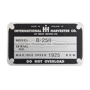 Placa metalica para tractores IHC B250